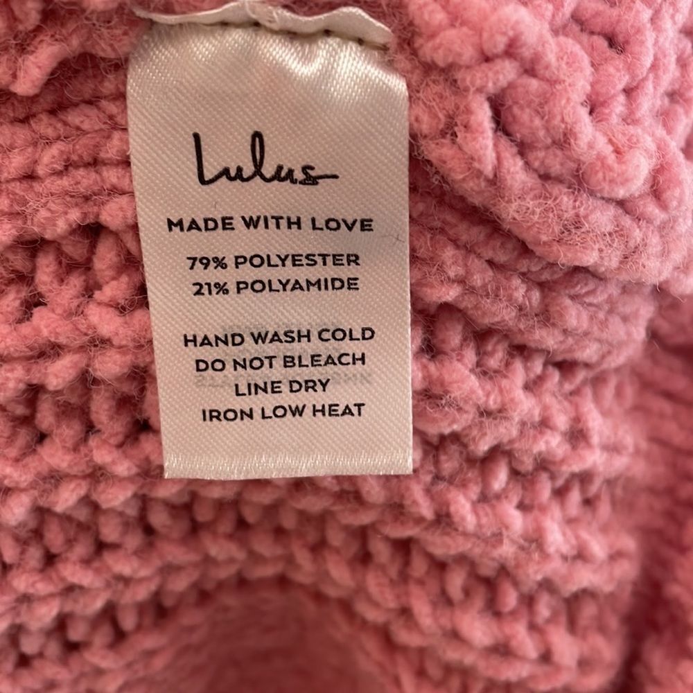 Lulus Patchwork It Rose Pink Cable Knit Cutout Sw… - image 7